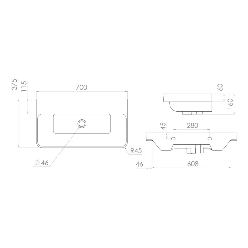 Saneux Hyde 70x37cm Washbasin 0th detail view - Image 5