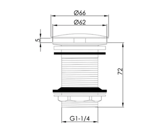 Just Taps Basin Waste, Unversal Slotted And Unslotted Brushed Black technical drawing - Image 2