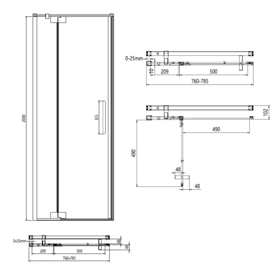 Crosswater Optix 10 Pivot 10mm Shower Door with Inline Panel 800mm Brushed Brass detail view - Image 3
