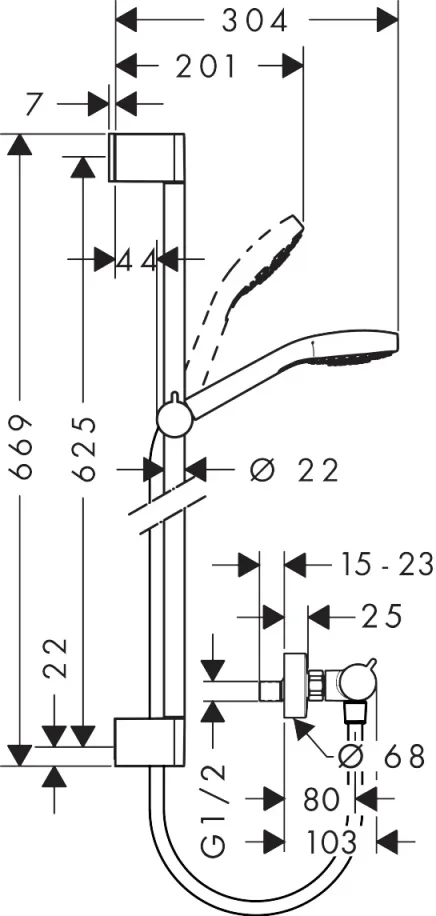 Hansgrohe Xx Croma Select S Vario Combi Set 650mm White/chrome detail view - Image 3