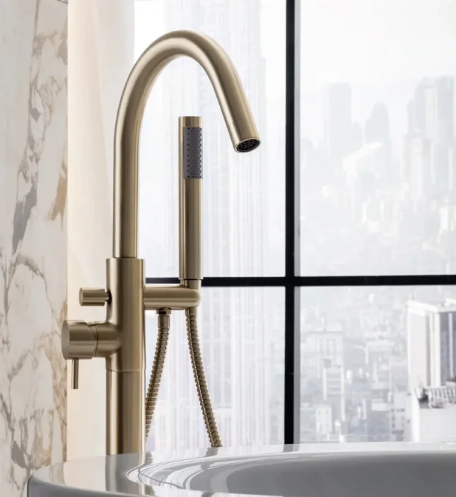 Crosswater Mpro Bath Shower Mixer Floor Standing Brushed Brass detail view - Image 2