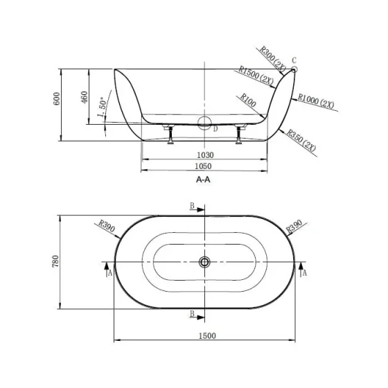 Bc Designs Dinkee Bath 1500 X 780 (waste Included) White detail view - Image 4