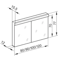 Schneider Low Line 2 Door 120/2/fl White Mirror Cabinet technical drawing - Image 2