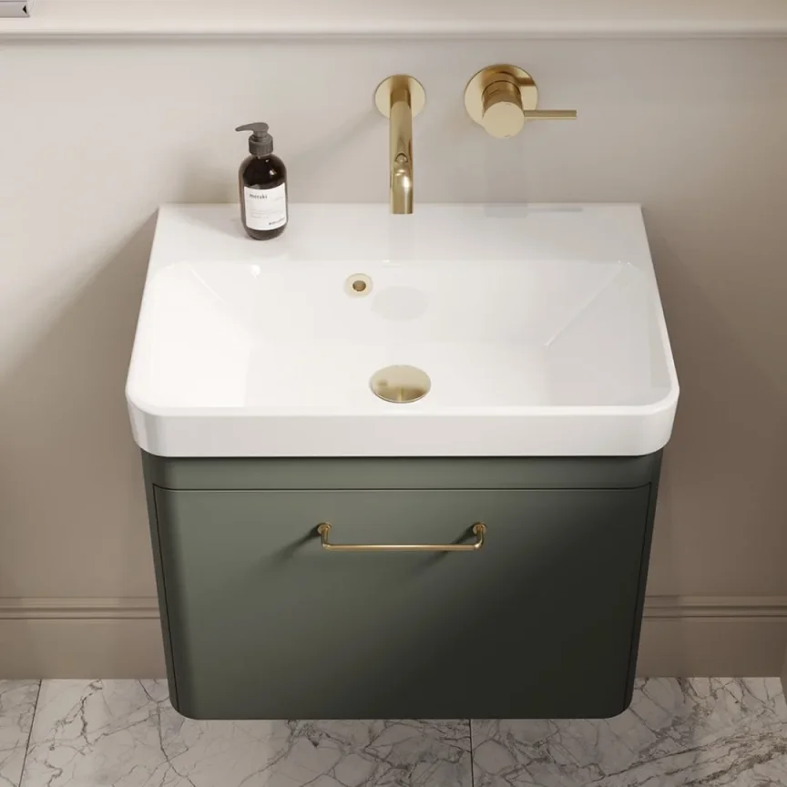 Saneux Hyde 60cm 1 Drawer Wall Mounted Unit - Matte Sage detail view - Image 3