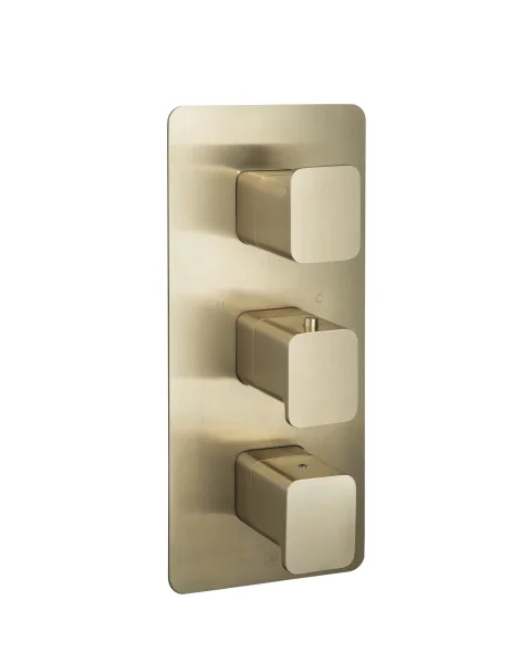 Just Taps Hix Thermo Valve 2 Option 3 Handle Vertical Brushed Brass