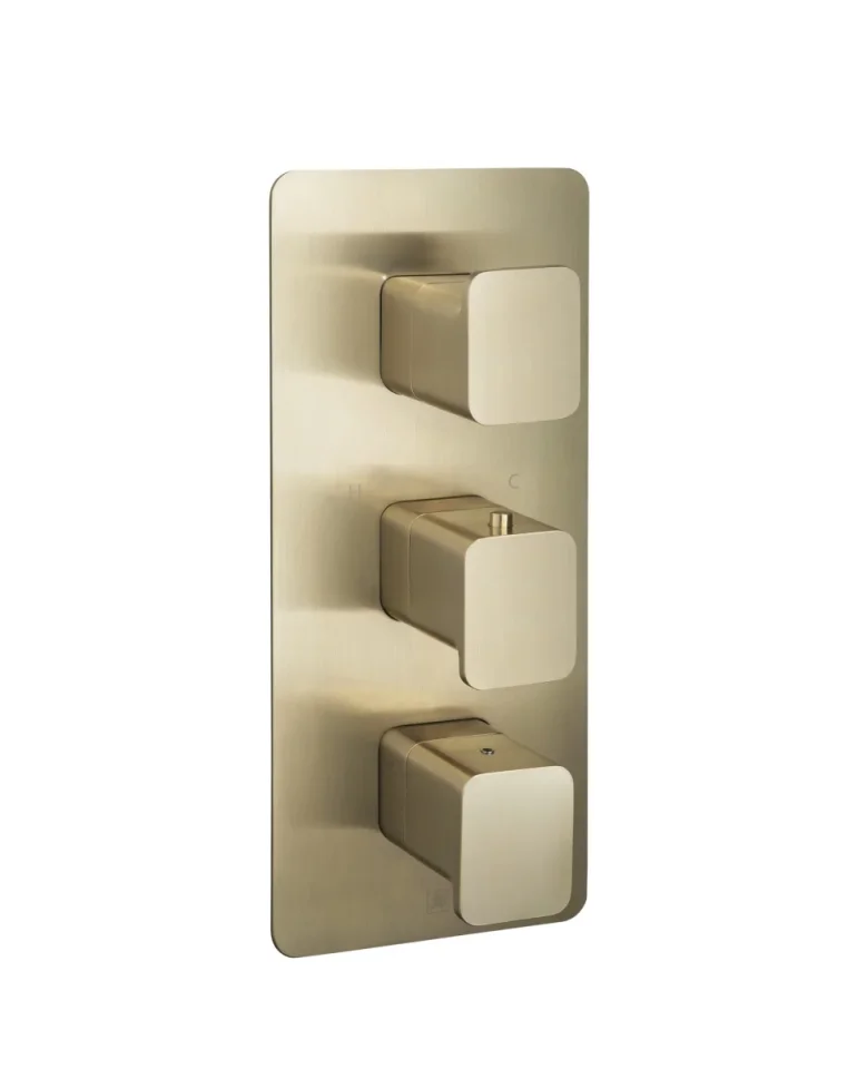 Just Taps Hix Thermo Valve 2 Option 3 Handle Vertical Brushed Brass product image - Image 1