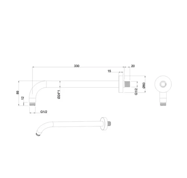 Crosswater Shower Arm 350mm Brushed Brass detail view - Image 5