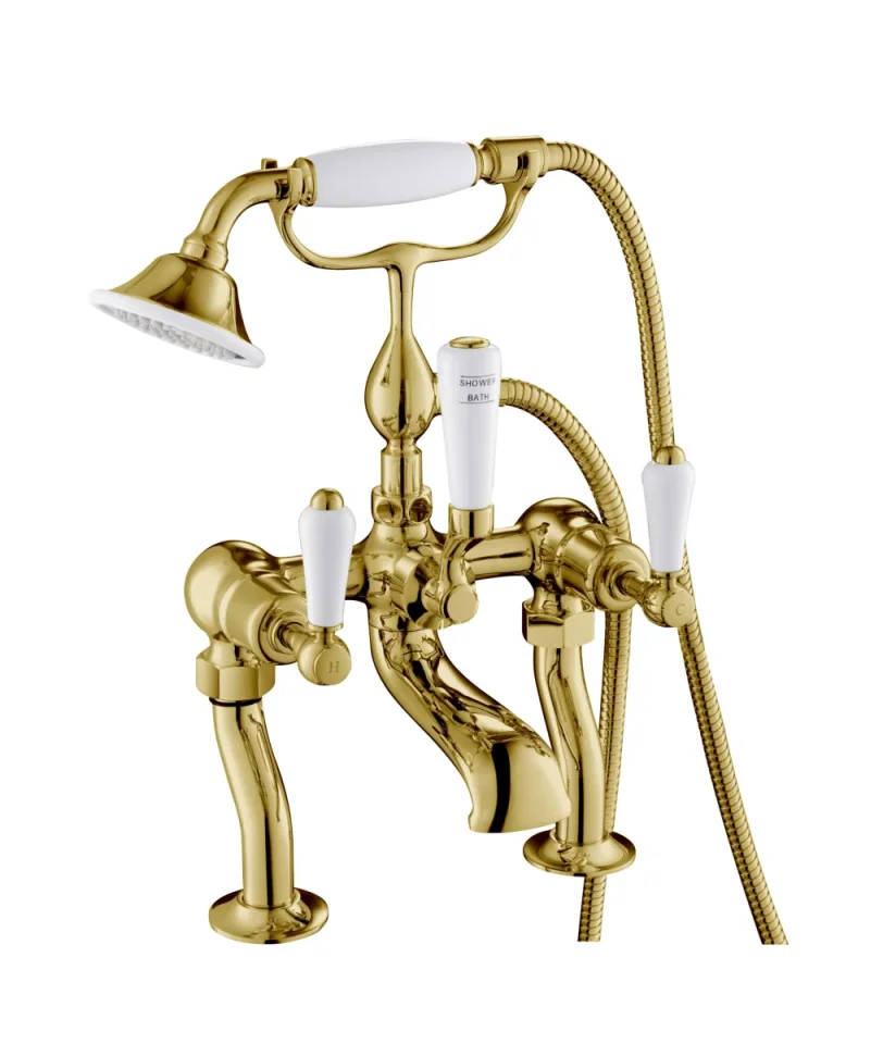 Just Taps Grosvenor Lever Deck Mounted Bath Shower Mixer Tap With Kit Light Gold product image - Image 1