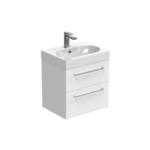 Saneux Austen 50cm 2 Drawer Wall Mounted Unit - Gloss White