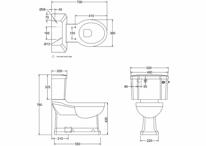 Burlingtonclose Coupled S Trap Pan For Floor Mounted Outlet Pipe technical drawing - Image 2