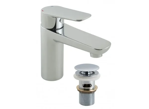 Vado Photon Mono Basin Mixer Smooth Bodied Single Lever Deck Mounted With Universal Waste And Honeycomb Flow Regulator Chrome detail view - Image 2
