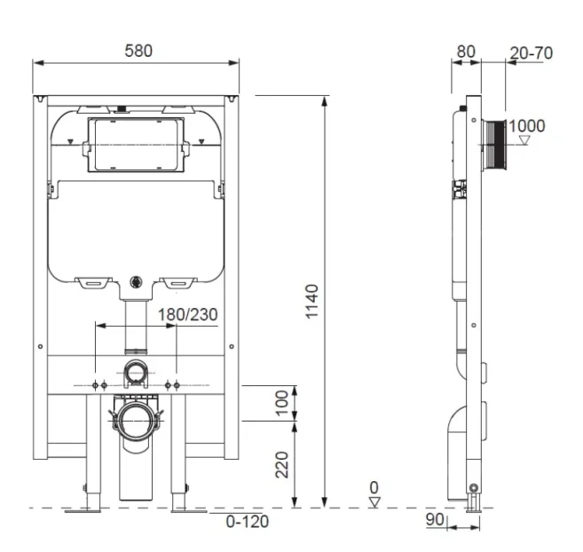Crosswater Slimline Toilet Frame & Cistern with Front Flush detail view - Image 4
