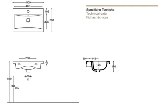 Faeber Barcelona 500m Vanity Basin 1 Tap Hole product image - Image 1