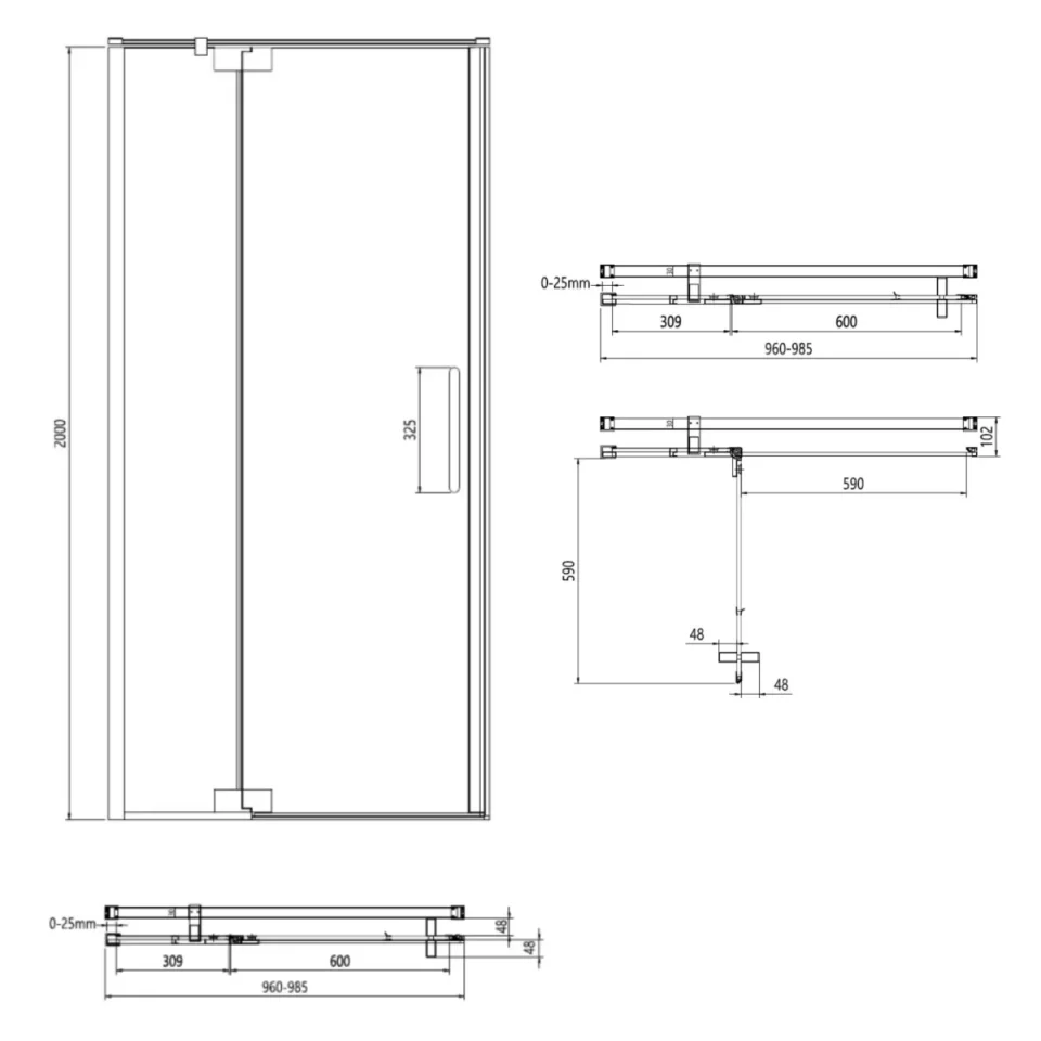 Crosswater Optix Pivot Door With Inline Panel 1000 Polished Stainless detail view - Image 3