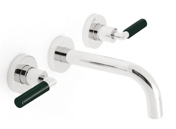 Vado Nuance 3 Hole Basin Mixer With 200mm Spout Wall Mounted With Black Handle