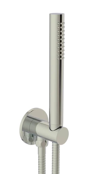 Just Taps Inox Round Water Outlet With Holder Metal Hose And Slim Hand Shower