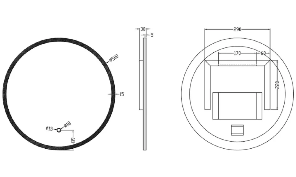 Crosswater Infinity Illuminated Mirror 500 technical drawing - Image 3