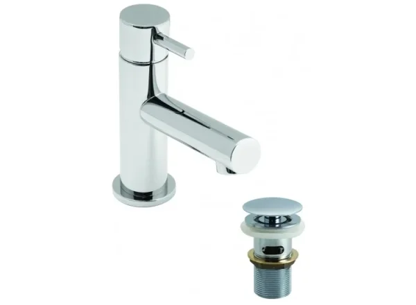 Vado Zoo Mini Mono Basin Mixer Smooth Bodied Single Lever Deck Mounted With Universal Waste Chrome detail view - Image 3
