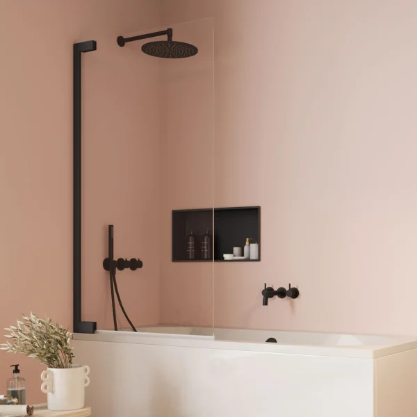 Crosswater Asura 8mm Hinged Bath Screen 900 Matt Black