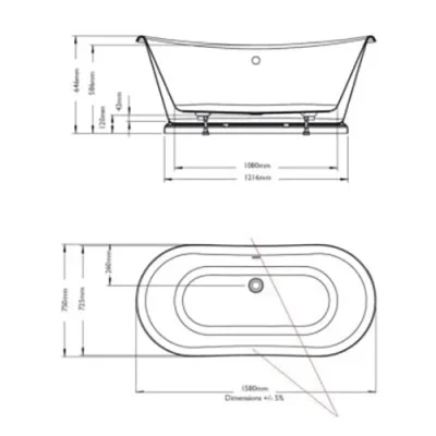 Bc Designs Sanded 1580mm Double Boat Bath Sanded detail view - Image 2
