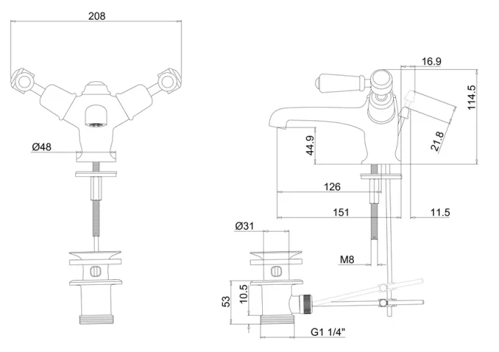 Burlingtonqt Kensington 1h Basin Mixer detail view - Image 2