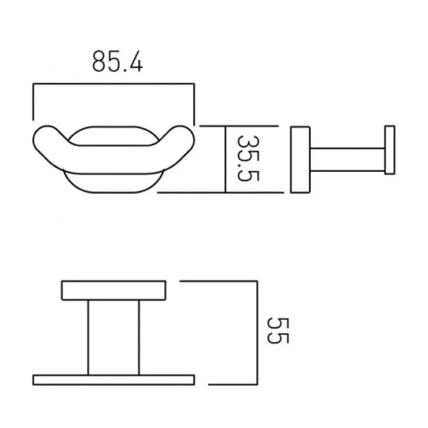 Vado Life Double Robe Hook Wall Mounted Chrome technical drawing - Image 3