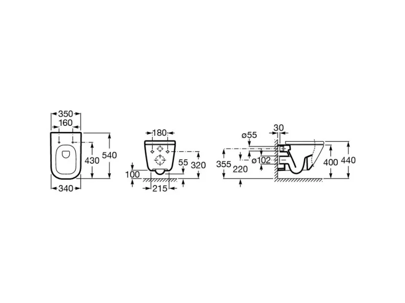 Roca The Gap Wall Hung Wc Pan technical drawing - Image 2
