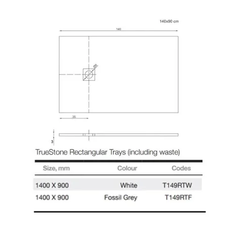 Merlyn Truestone Rectangle Tray White 1400 X 900mm technical drawing - Image 5