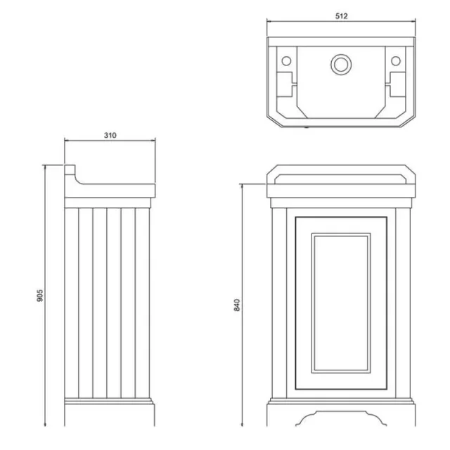 Burlingtoncloakroom Basin Unit Grey technical drawing - Image 2