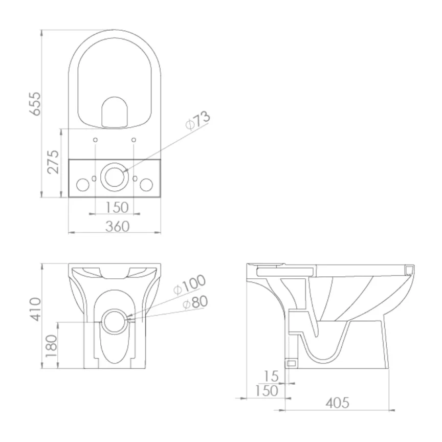 Saneux Austen Close Coupled Open Back Wc Pan detail view - Image 2