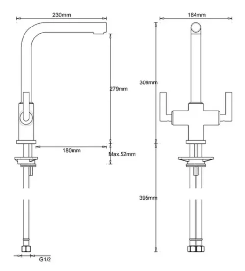 Crosswater Tropic Dual Control Kitchen Mixer Chrome technical drawing - Image 2
