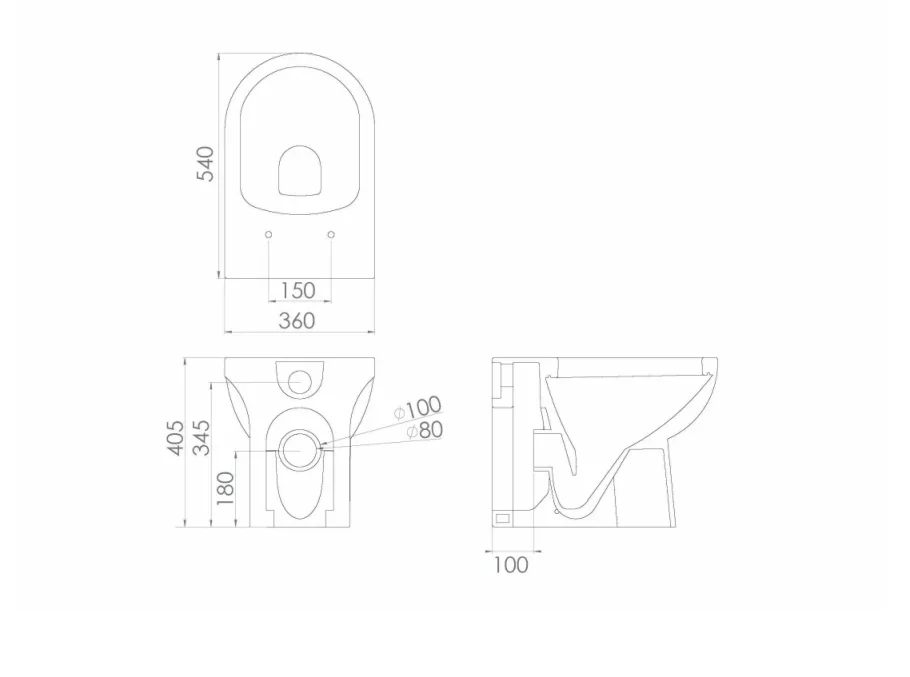 Saneux Austen Back To Wall Wc Pan - Rimless technical drawing - Image 2