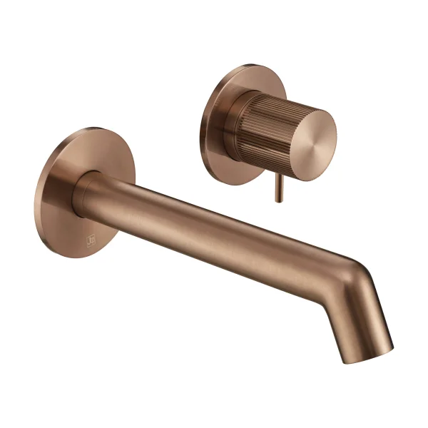 Just Taps Evo Single Lever Wall Mounted Basin Mixer Tap Brushed Bronze 200mm Spout