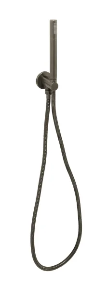 Just Taps Vos Round Water Outlet With Holder Metal Hose And Slim Hand Shower Brushed Black