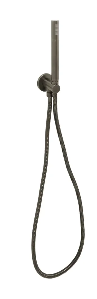 Just Taps Vos Round Water Outlet With Holder Metal Hose And Slim Hand Shower Brushed Black product image - Image 1