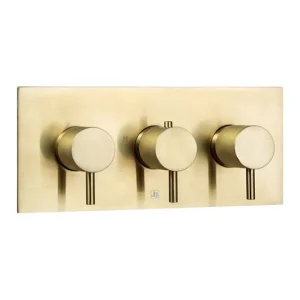 Just Taps Vos Thermostatic Concealed 3 Outlet Shower Valve. Designer Handle Brushed Brass