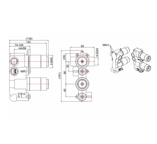Crosswater 2 Way Diverter Valve Body With Chrome Collar detail view - Image 3