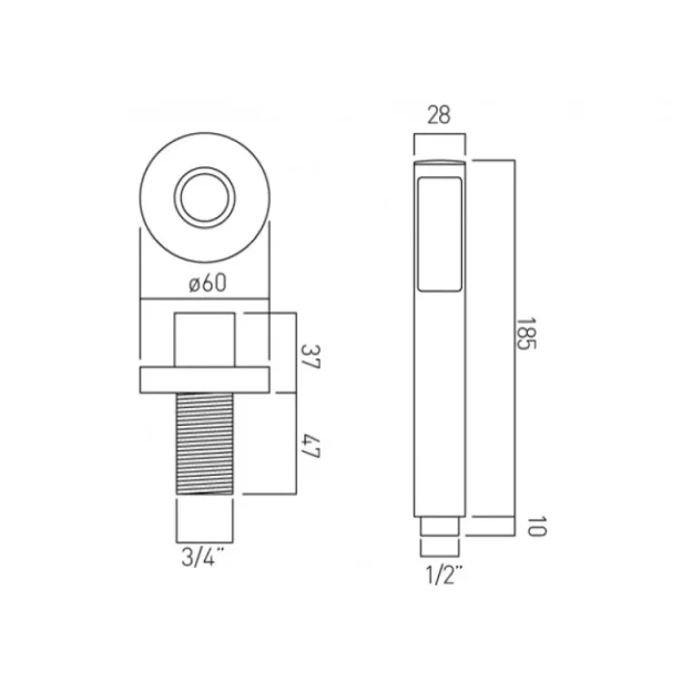 Vado Zoo Single Function Deck Mounted Shower Kit Chrome technical drawing - Image 3