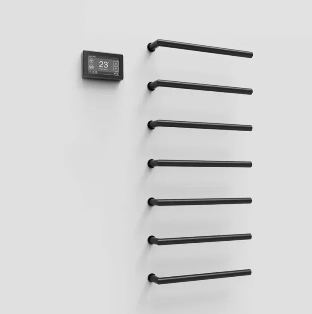 Thermosphere 12v Heated Towel Bar Single Round 500mm Matt Black detail view - Image 2