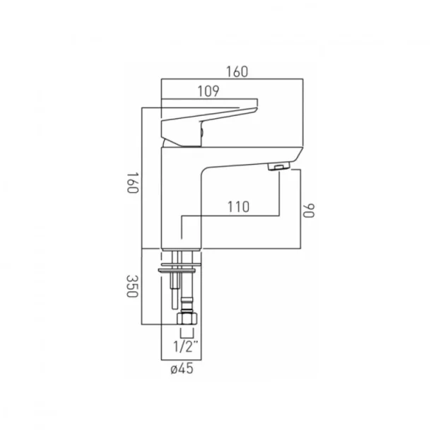 Vado Photon Mono Basin Mixer Smooth Bodied Single Lever Deck Mounted With Honeycomb Flow Regulator (no Waste) Chrome technical drawing - Image 4