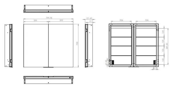 Hib Atrium 80 Semi-recessed Cabinet W80 X H70 X D14.5cm technical drawing - Image 2