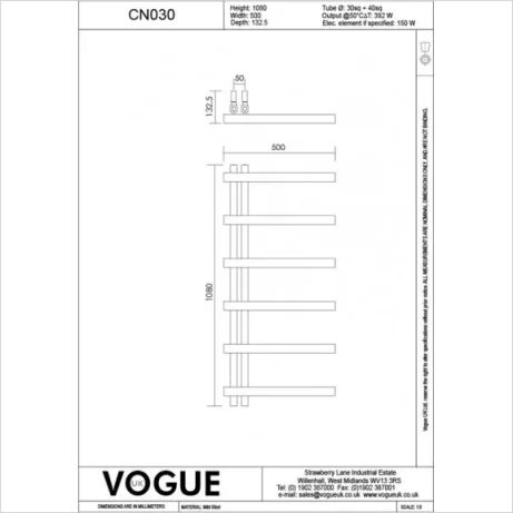 Vogue Keys II Towel Radiator Heating Only - Chrome 1080X500 detail view - Image 4