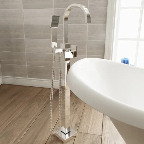 Crosswater Planet Bath Shower Mixer with Kit Floor Standing Chrome detail view - Image 3