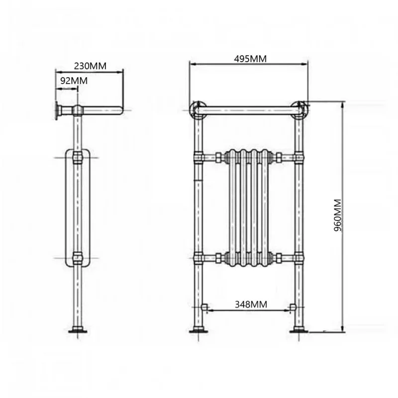 Reina Alicia 952 X 479 Chrome Traditional Radiator technical drawing - Image 3
