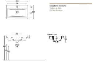 Faeber Barcelona 600m Vanity Basin 1 Tap Hole