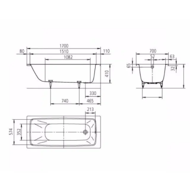 Kaldewei Cayono 1700 X 700mm No Tap Hole Bath (excl. Feet) technical drawing - Image 5