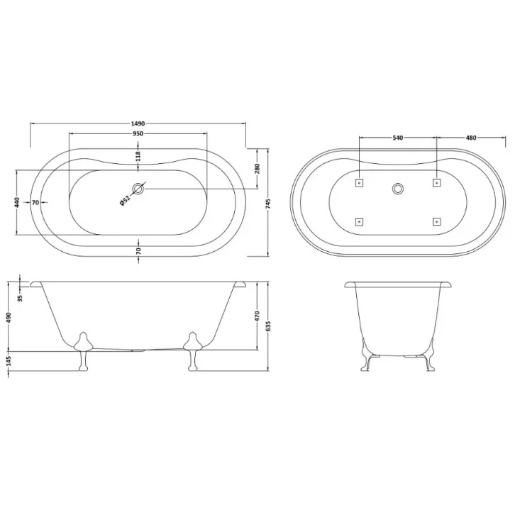 Bc Designs Elmstead 1500 Bath With Feet Set 1 White detail view - Image 3