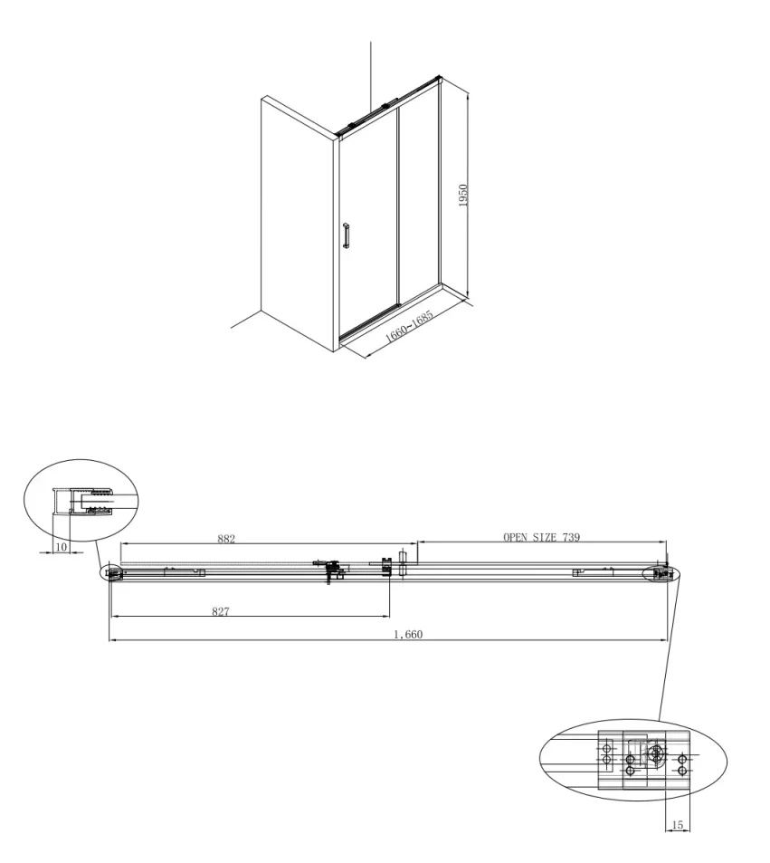 Crosswater Design 8 Soft Close Sliding 8mm Shower Door 1700mm Silver detail view - Image 8