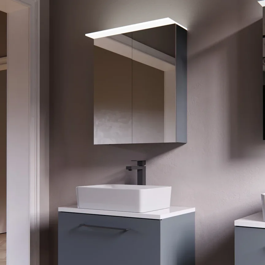 Saneux Austen 60cm 2 Door Electric Mirror Cabinet - Matte Iron Grey detail view - Image 3