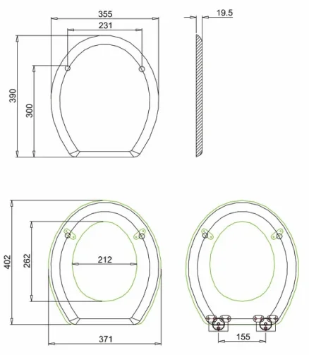 Burlington Matt White Seat - Chrome Soft Close technical drawing - Image 3
